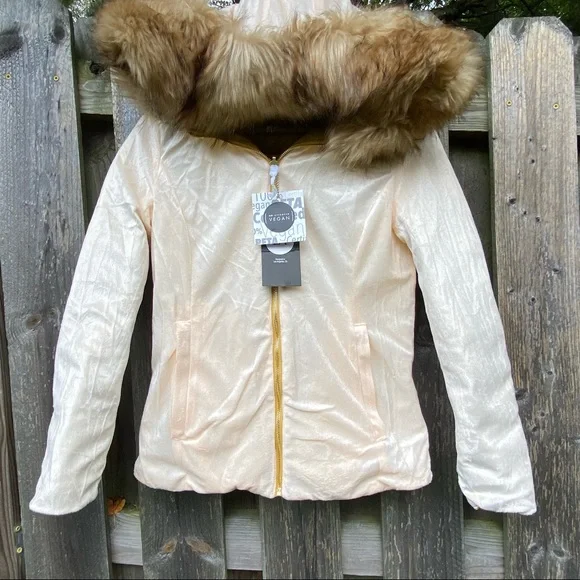 NWT PETA-Approved Vegan Mustard gold / Cream blush Reversible Puffer Coa… - Picture 7 of 10